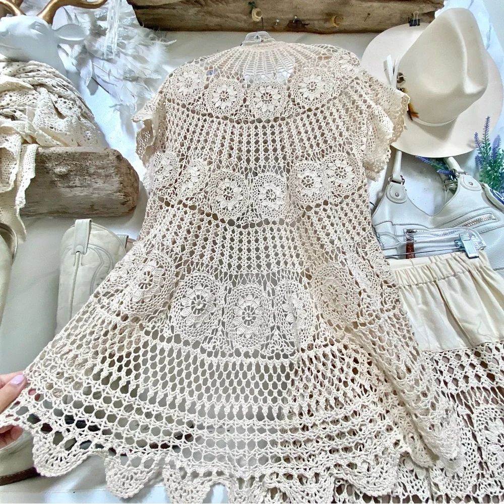 Artisan Crochet set boho lace set skirt/cardi shabby chic prairie Country vibel - Picture 9 of 16